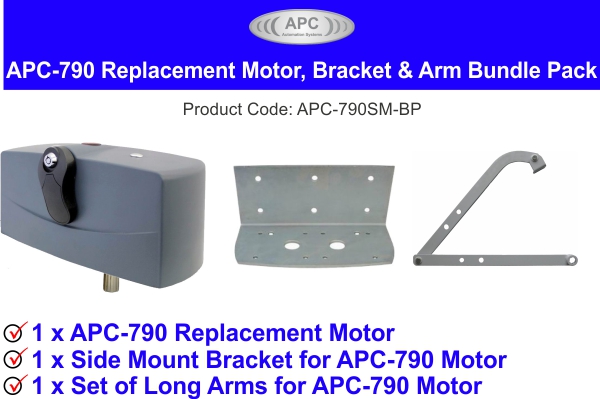 Complete with 1 x APC-790 Motor, 1 x Side Mount Bracket and 1 x Set of Long Arms 